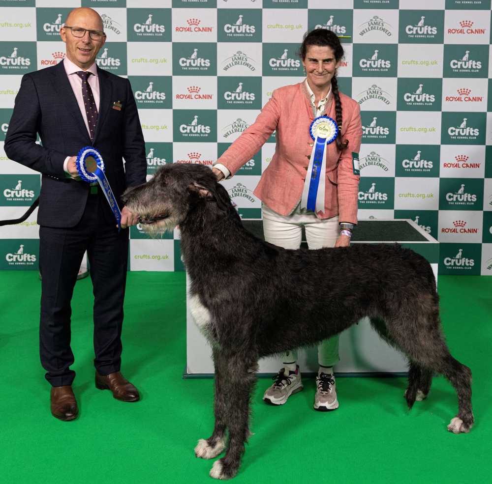 Winner of the Vulnerable British & Irish Breeds Ludovica Salamon from Italy with dog Franka, the first day of Crufts 2024. Credit Beat Media,The Kennel Club