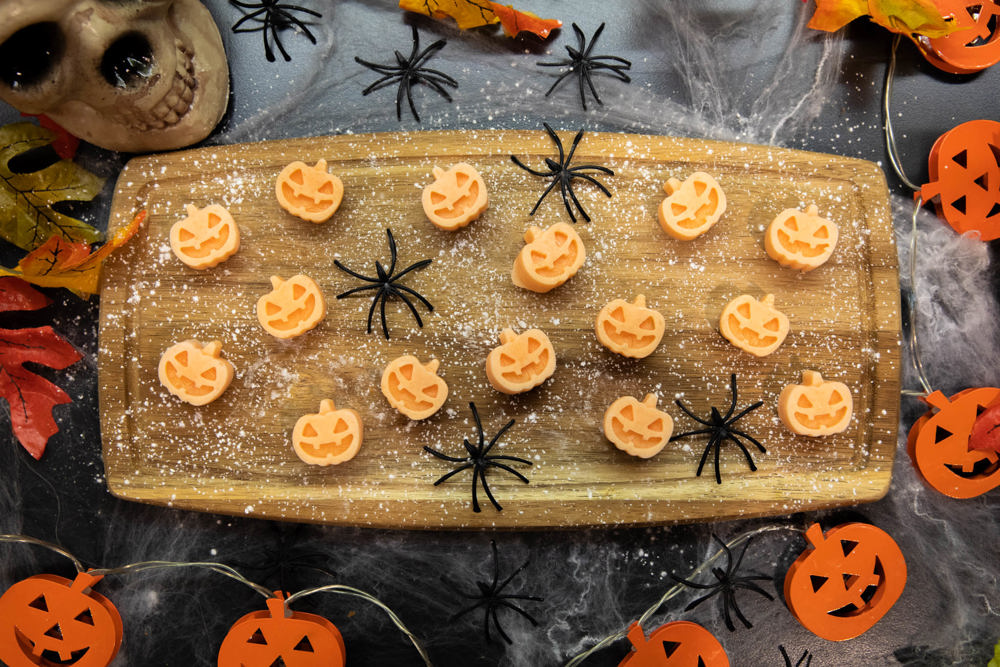 treats on a wooden board, Halloween themed background